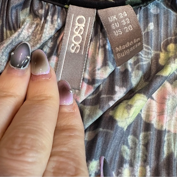 Asos Curve Floral Plisse Assymetric Wrap Long Sleeve Blouse Women’s 20 Plus Size - Picture 4 of 6